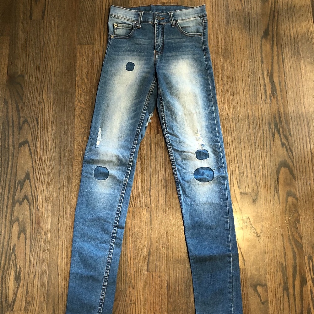 Cheap Monday Tight Peace Blue Denim Jeans 25/32; Patches
